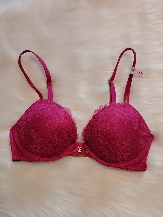 Victoria Secret Women's Very Sexy Push Up Bra 32C Deep Red Burgundy Lace - Picture 1 of 8
